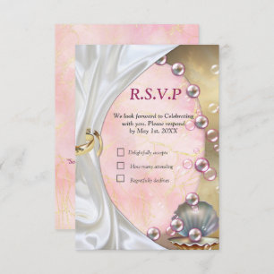 Ivory Silk, Gold Lace & Pearls and Marble RSVP Card
