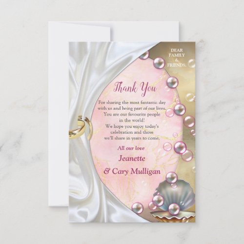 Ivory Silk Gold Lace  Pearls and Marble Thank You Card
