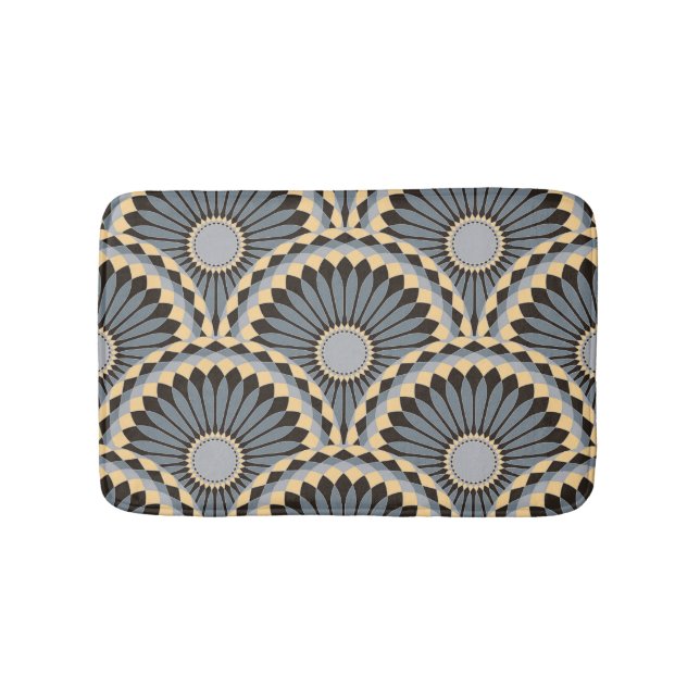 Ivory Silver: Circular Floral Tile. Bath Mat (Front)