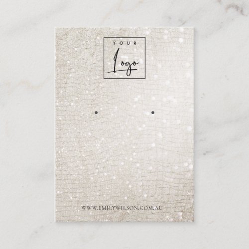 Ivory Silver Sparkle Glitter Logo Earring Display Business Card