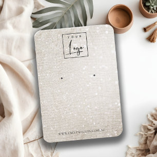 Ivory Silver Sparkle Glitter Logo Earring Display Business Card