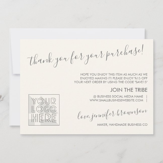 Ivory Simple Classic Care Instructions Thank You Card