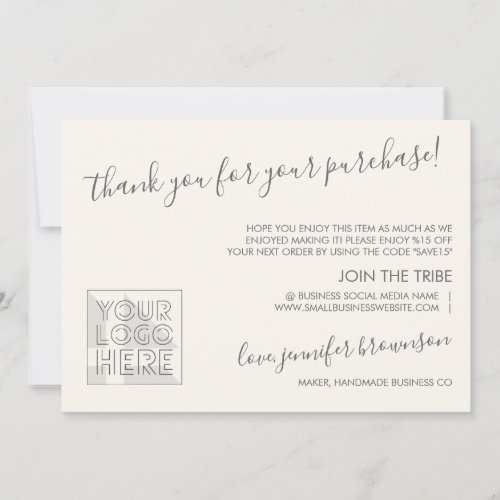 Ivory Simple Classic Care Instructions Thank You Card