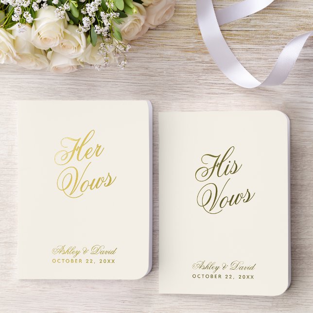 Ivory Simple Elegant Script Calligraphy Wedding  Foil Vow Books (Creator Uploaded)