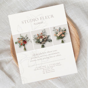 Ivory Simple Floral Business Marketing Photo Flyer