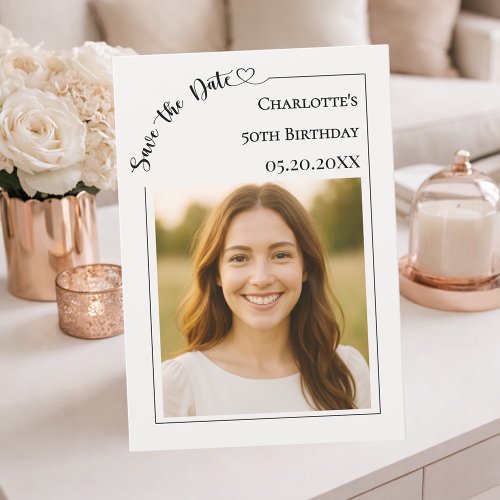 Ivory simple modern photo Birthday Save the Date