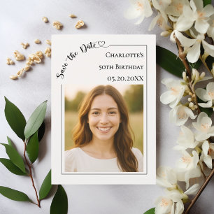 Ivory simple modern photo Birthday Save the Date