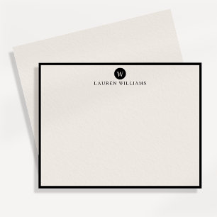 ivory, Single Initial Black Border Note card