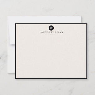 ivory, Single Initial Black Border Note card