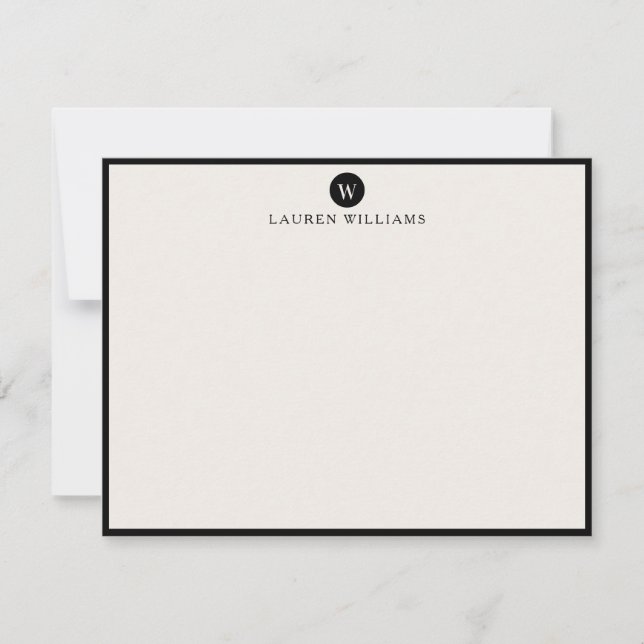 ivory, Single Initial  Black Border Note card (Front)