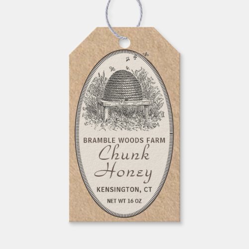 Ivory Skep Comb Honey Tag with faux kraft border