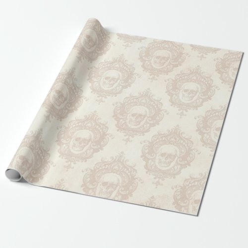 Ivory skulls Damask Baroque Patterned Wrapping Paper