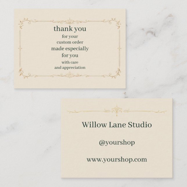 Ivory Small Business Custom Order Insert Card (Front/Back)