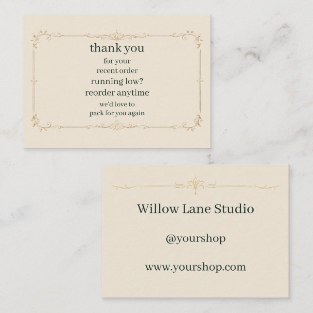 Ivory Small Business Reorder Reminder Insert Card (Front/Back)