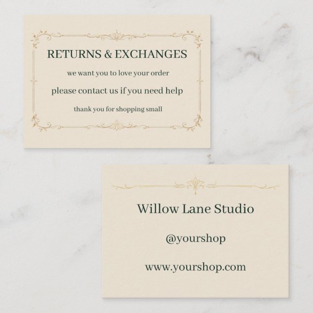 Ivory Small Business Return Policy Insert Card (Front/Back)