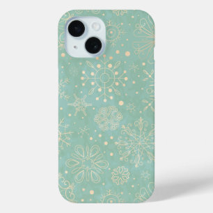 Ivory Snowflakes on Mint Christmas iPhone 15 Case