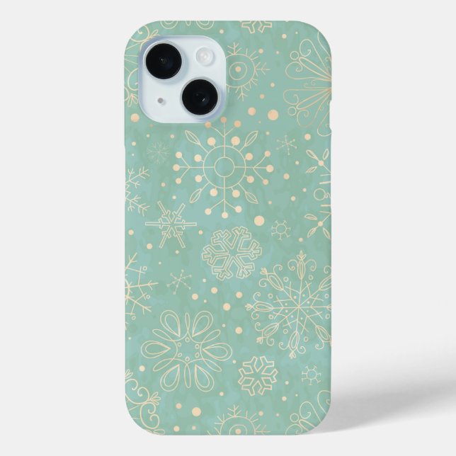 Ivory Snowflakes on Mint Christmas Case-Mate iPhone Case (Back)