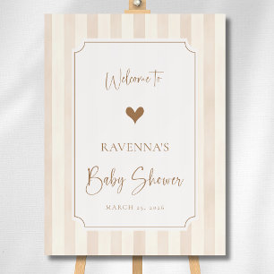 Ivory Soft Brown Stripes Gold Baby Shower Welcome Foam Board