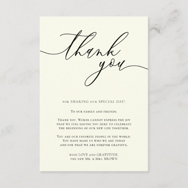 Ivory Soft Yellow Calligraphy Photo Thank You Enclosure Card