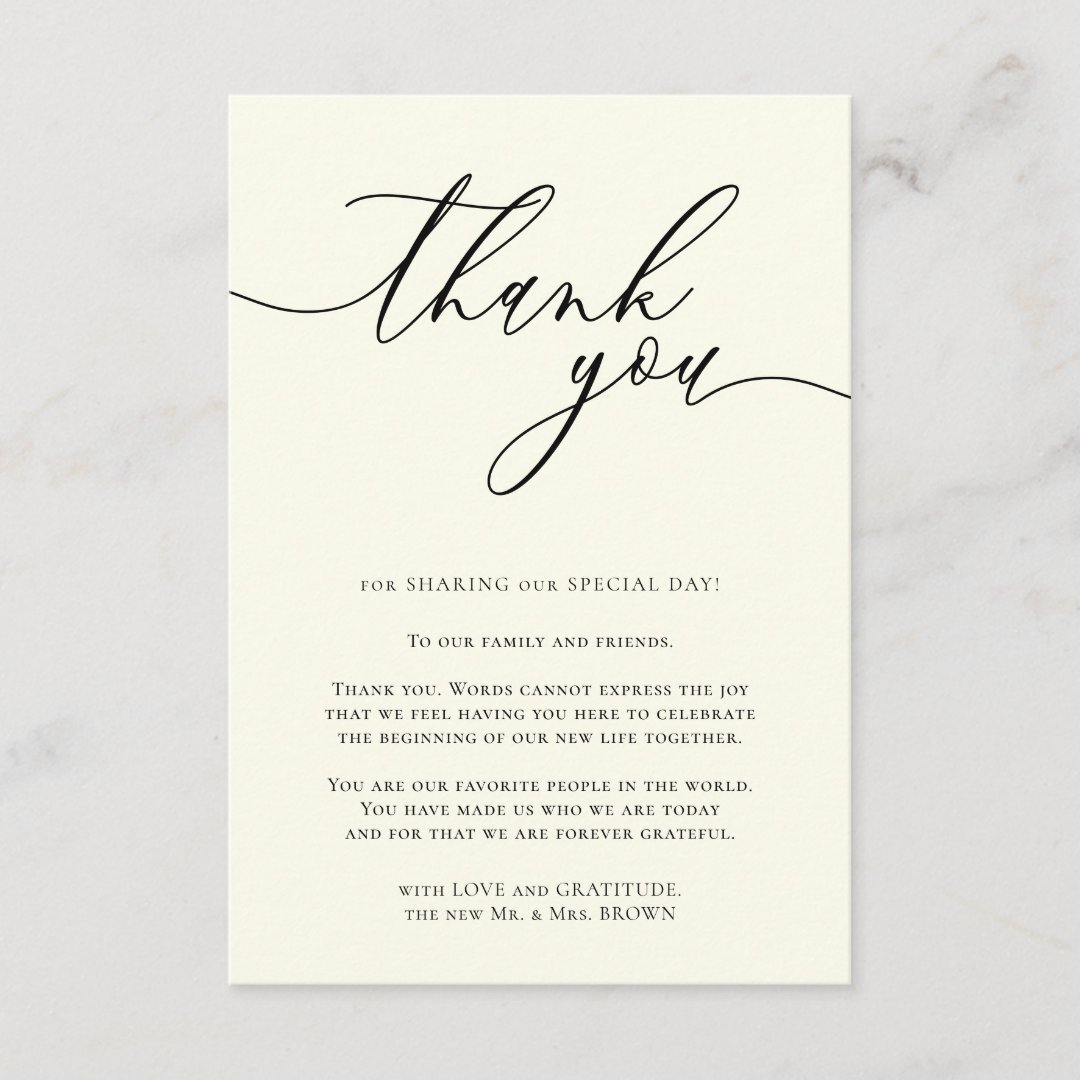 Ivory Soft Yellow Calligraphy Photo Thank You Enclosure Card | Zazzle