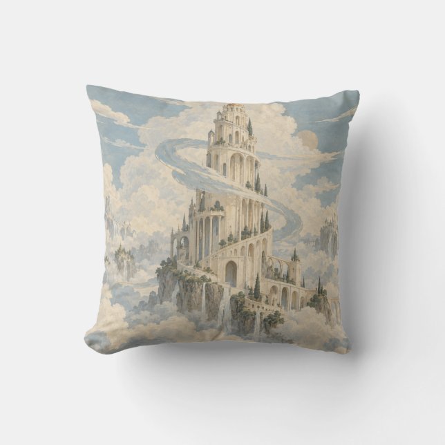 Ivory Spiral Tower Cloud Landscape Throw Pillow (Front)