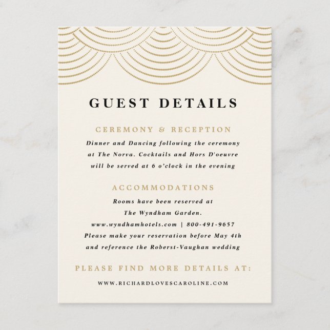 Ivory String Lights Guest Detail Enclosure Card (Front)