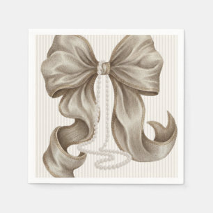 Ivory Striped Bow and Pearl Necklace Napkins