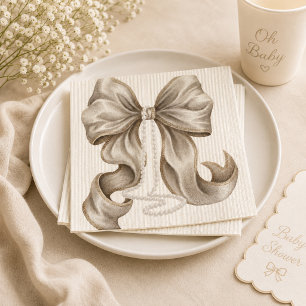 Ivory Striped Bow and Pearl Necklace Napkins