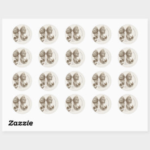 Ivory Striped Bow Baby Shower Classic Round Sticker