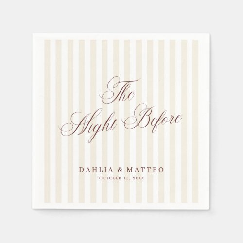 Ivory Stripes The Night Before Rehearsal Dinner Napkins