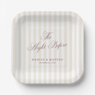 Ivory Stripes The Night Before Rehearsal Dinner Paper Plates