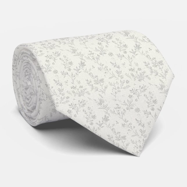 Ivory Subtle Floral Neck Tie (Rolled)
