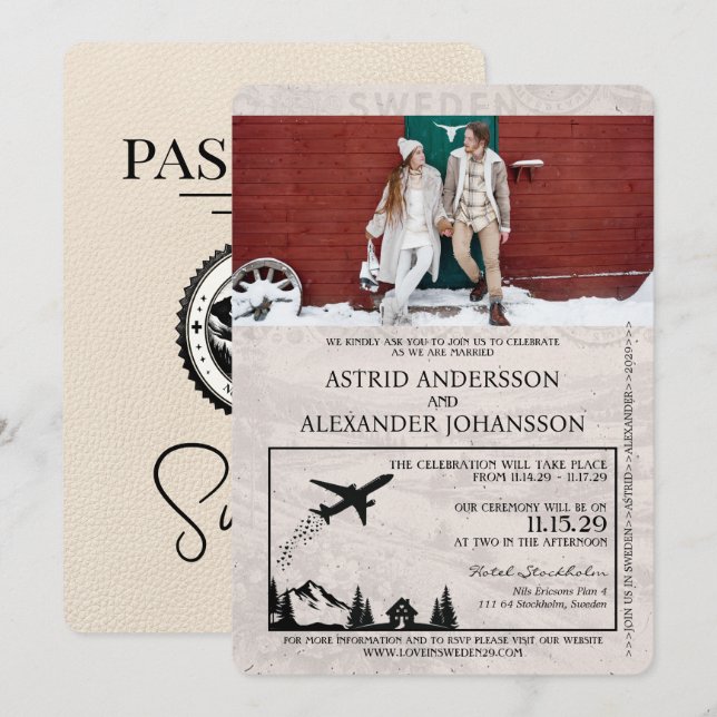 Ivory Sweden Passport Wedding Invitation (Front/Back)
