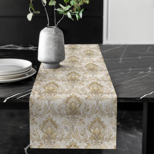 Ivory Table Runner with Soft Watercolor Damasks (Ivory Table Runner with Soft Watercolor Damasks)