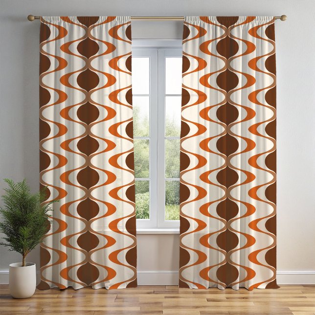 Ivory Tan Brown Burnt Orange Ogee Wave Pattern Sheer Curtains (Creator Uploaded)