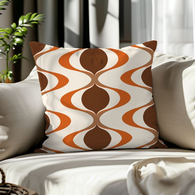 Ivory Tan Brown Burnt Orange Ogee Wave Pattern Throw Pillow (Creator Uploaded)