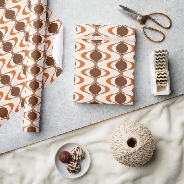 Ivory Tan Brown Burnt Orange Ogee Wave Pattern Wrapping Paper (Crafts)