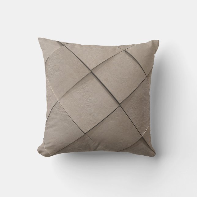 Ivory tan sand beige tile square pattern throw pillow (Front)