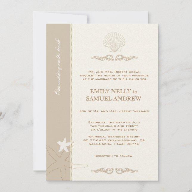 Ivory & Tan Wedding By the Shore Invitation (Front)