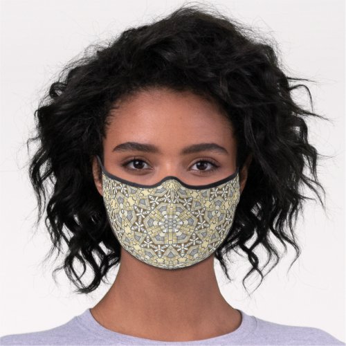 Ivory Taupe Brown Winter Gray Tribal Art Inspired Premium Face Mask