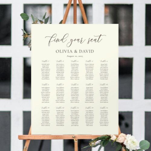 Ivory  Taupe Color Script 15 table Seating Chart Foam Board