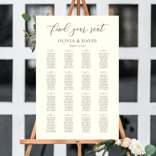 Ivory  Taupe Color Script 16 table Seating Chart Foam Board