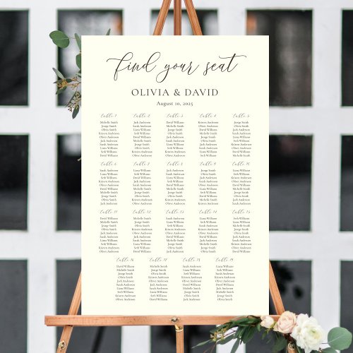 Ivory  Taupe Color Script 19 tables Seating Chart