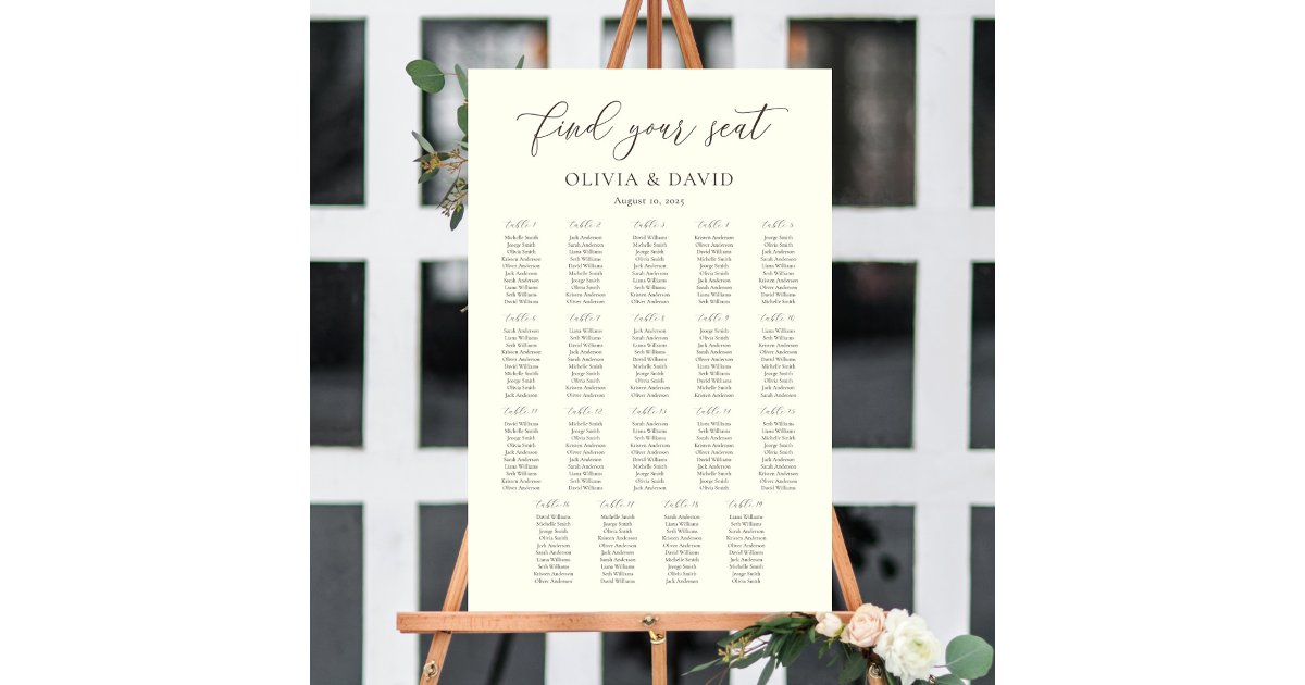 Ivory & Taupe Color Script 19 tables Seating Chart Foam Board | Zazzle