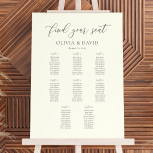 Ivory & Taupe Elegant Script 8 table Seating Chart Foam Board