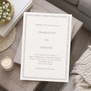 Ivory taupe elegant simple modern luxury wedding invitation