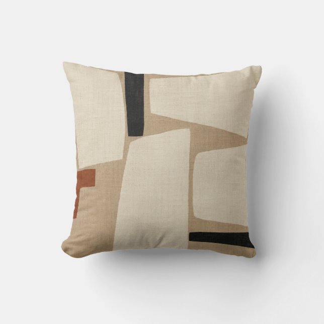 Ivory Taupe Geometric Patchwork Print Throw Pillow (Front)
