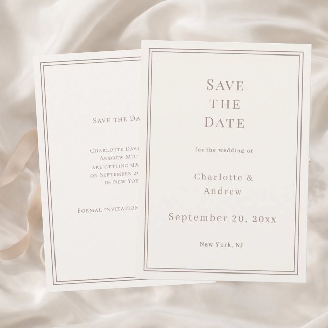 Ivory taupe modern simple luxury wedding save the date (Creator Uploaded)