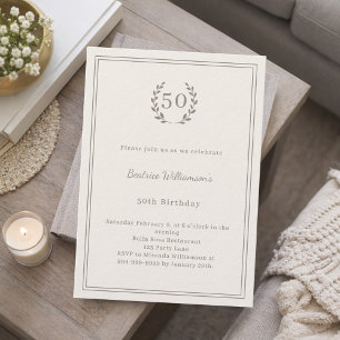 Ivory taupe monogrammed elegant luxury birthday invitation