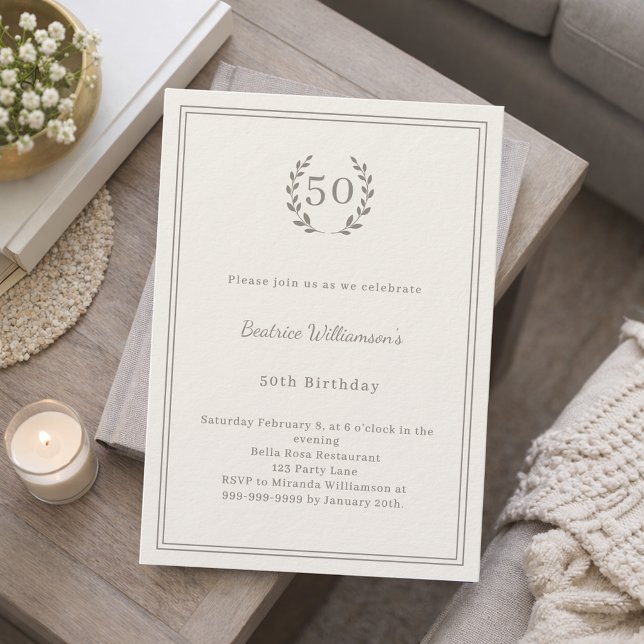 Ivory taupe monogrammed elegant luxury birthday invitation (Creator Uploaded)